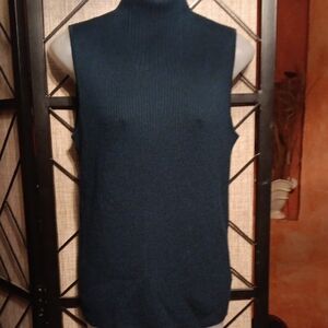 St. John Teal Sleeveless Turtleneck Sweater